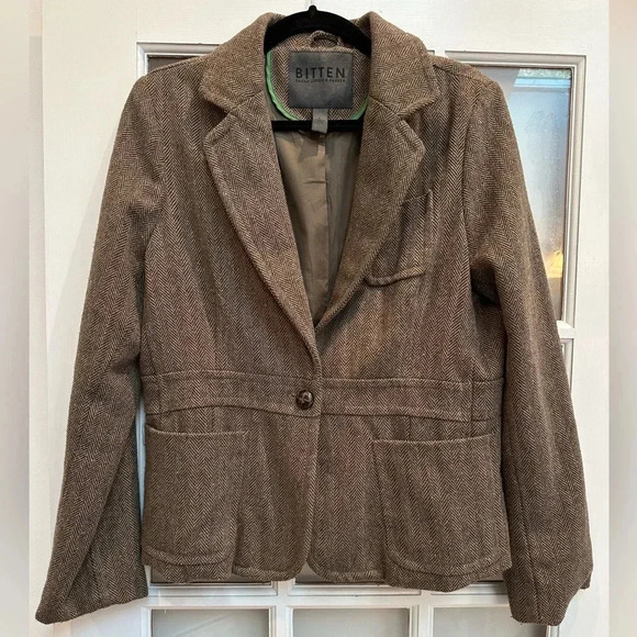 Bitten by Sarah Jessica Parker Chevron Tweed Wool Blend Blazer Jacket Size L - Picture 1 of 9